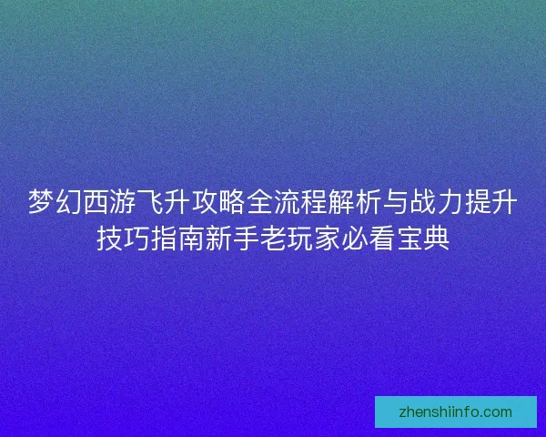 梦幻西游飞升攻略全流程解析与战力提升技巧指南新手老玩家必看宝典